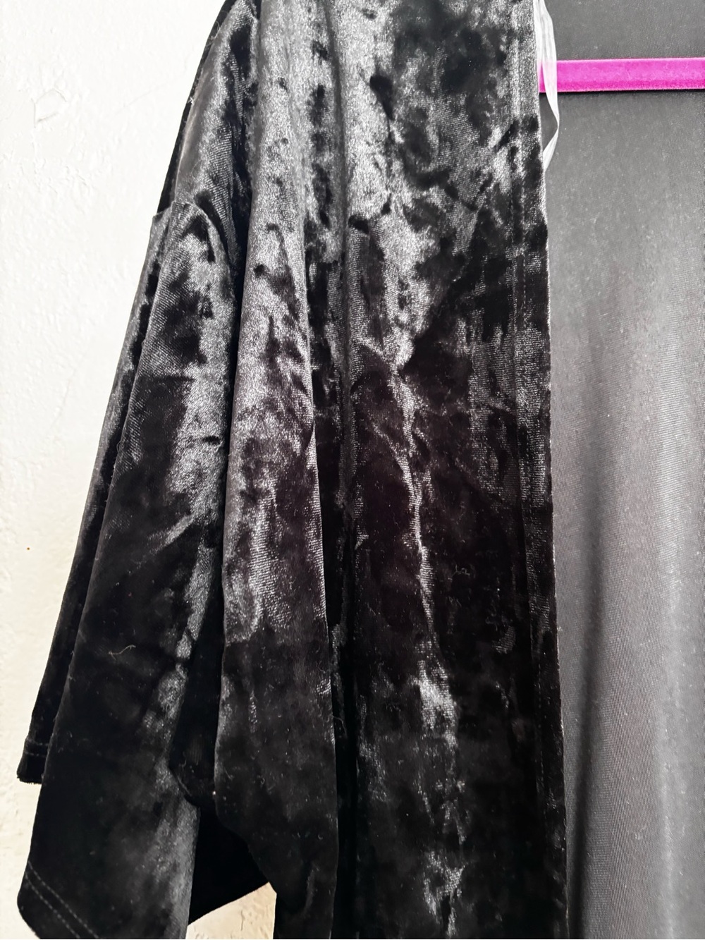 Black Crushed Velvet Fringe Kimono Cardigan Western Boho Festival Duster M - Picture 4 of 8